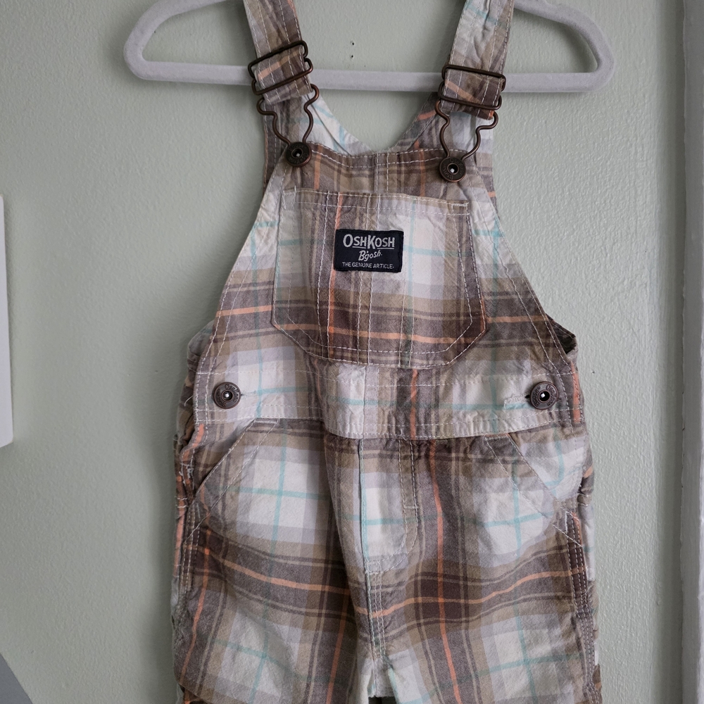 OshKosh B'gosh Plaid Brown Toddler Overalls